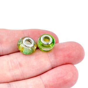 Vintage Chrysalis Sterling Silver 925 Green Dichroic Glass Spacer Charm Beads